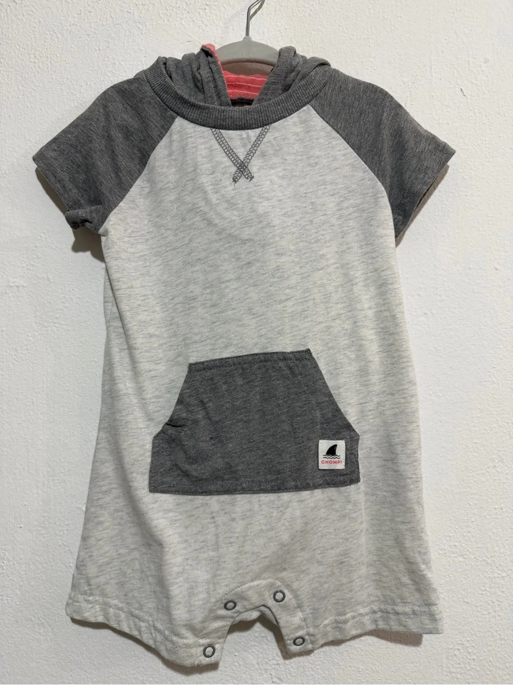 Carter's Light Gray & Dark Gray Hooded Short-Sleeve Romper
